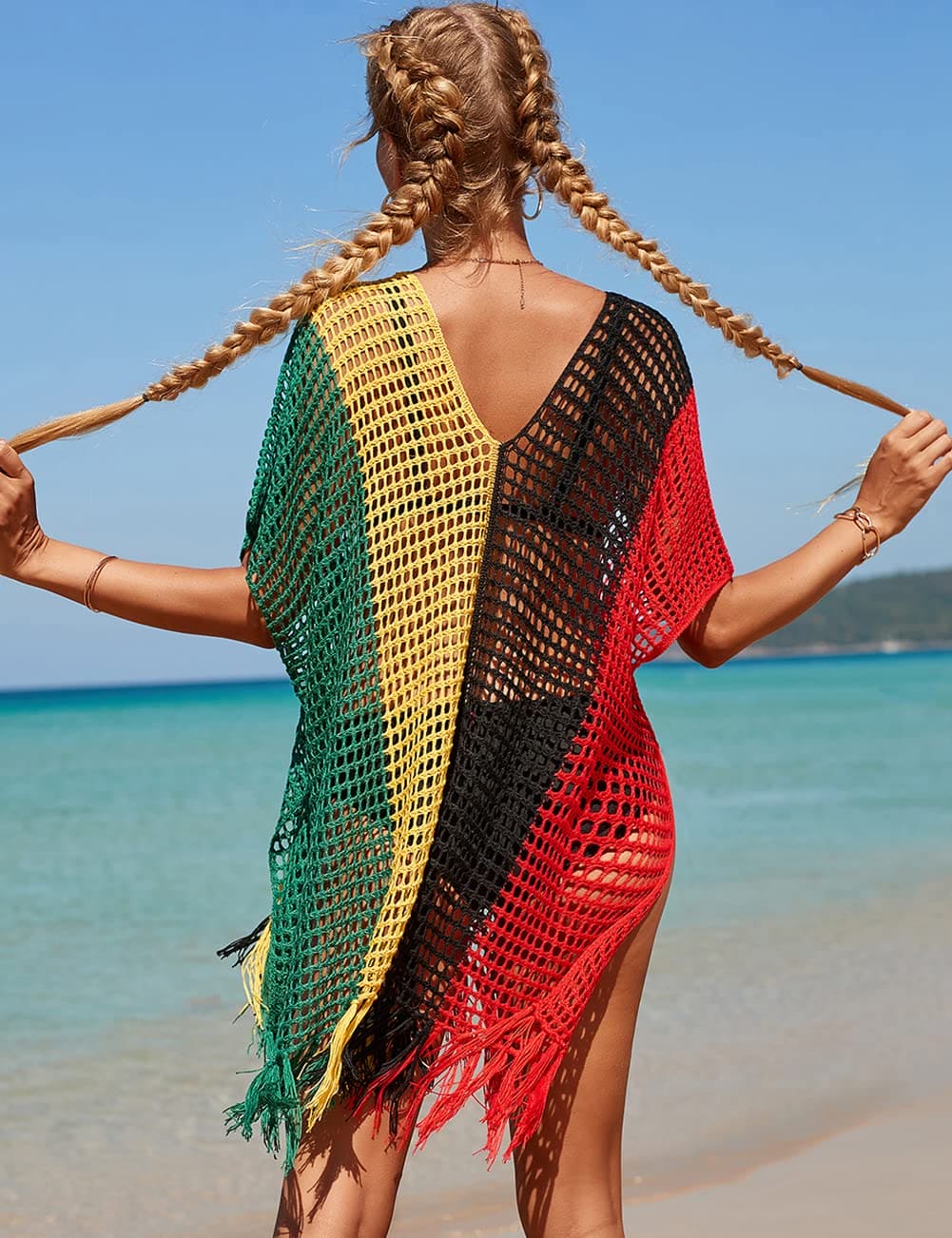 Bsubseach Crochet Cover Up Beach Dresses Swimsuit Coverups for Swimwear Women with Tassel Patchwork