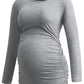 Smallshow Women's Maternity Tops Long Sleeve Pregnancy Clothes T Shirts 3-Packs,Black-Light Grey-Light Grey Stripe,S