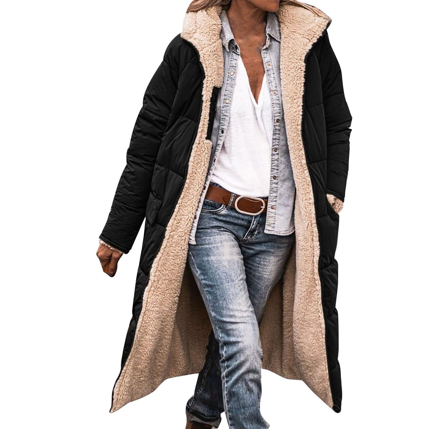 Yinguo womens outdoor long hooded cardigan navy hoodie women denim trench coat ladies sweatshirt shearling coats for women women parka coat coat women long long waterproof coat faux fur jacket