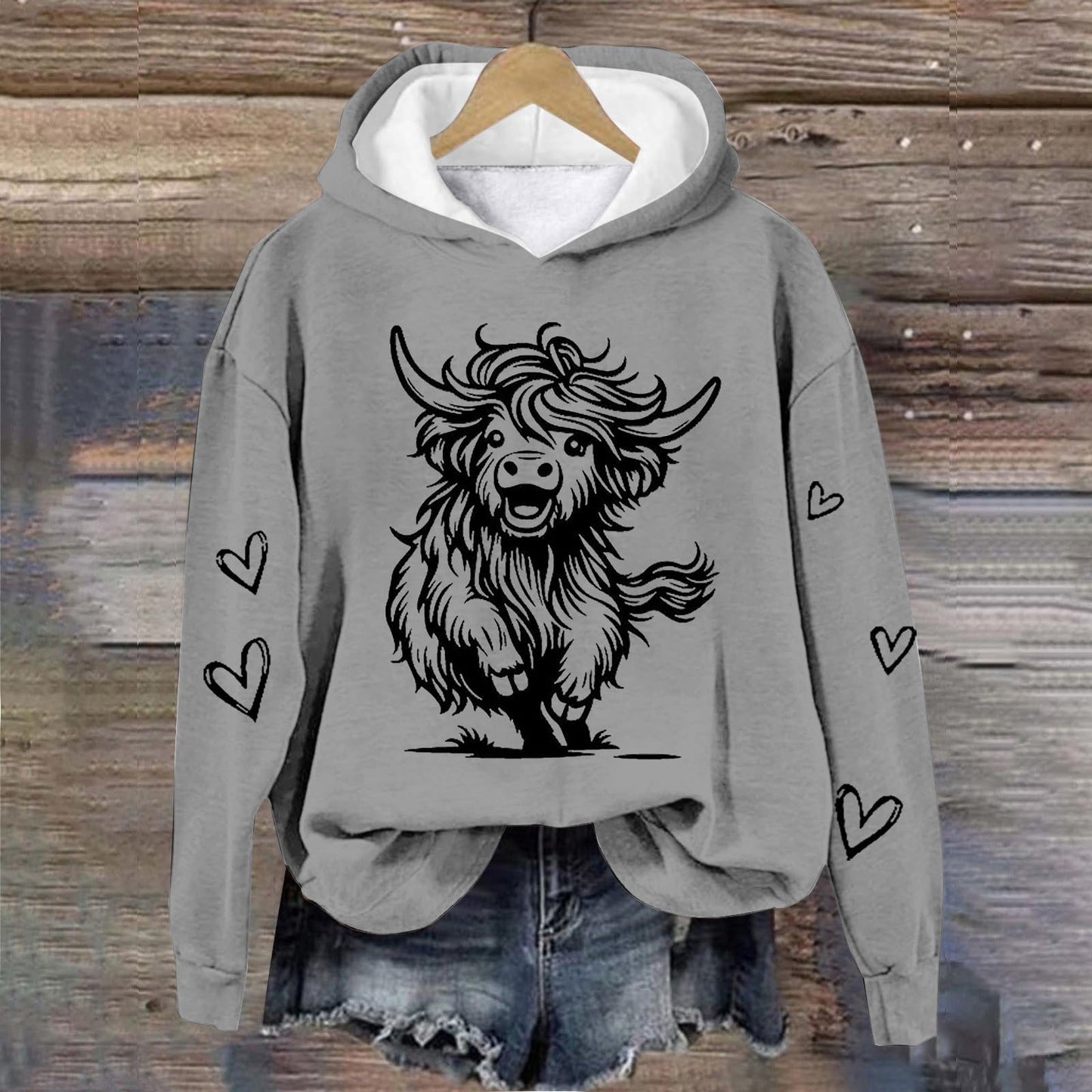 Hoodies for Women Cow Sweatshirts Cow Sweatshirts Cow Print Shirt Country Western Sweatshirt Fleece Hooded Christmas Fleece Jumper Pullover Sweatshirt For Women Essentials (11-Dark Gray, XL)