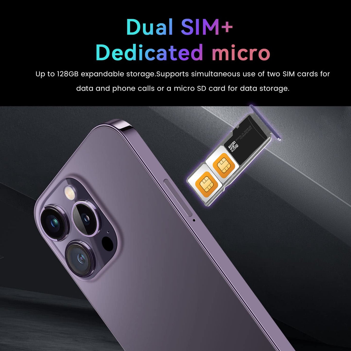 i15Pro Max 4G Dual SIM Smartphone, 2GB RAM Mobile Phones, 16GB ROM/SD 128GB, 4300mAh Battery, 6.6 inch Display, Android 10, Dual 8MP Camera, Face ID, GPS, FM, Bluetooth (i15Pro Max-Purple)