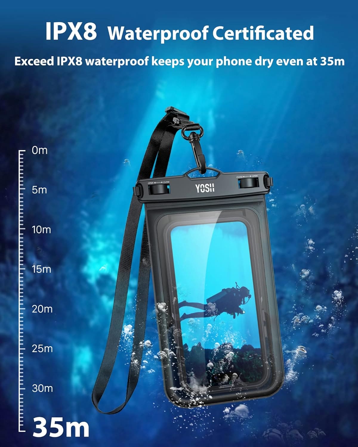 YOSH Waterproof Phone Pouch, IPX8 Underwater Waterproof Phone Case for Swimming, Waterproof Phone Dry Bag upgraded Lanyard for iPhone 14 13 12 11 XS XR X 8 7, S23+ S23 A14, Huawei, Xiaomi up to 9.0"