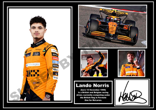 Lando Norris Autographed A4 Print, British F1 Driver, Formula One