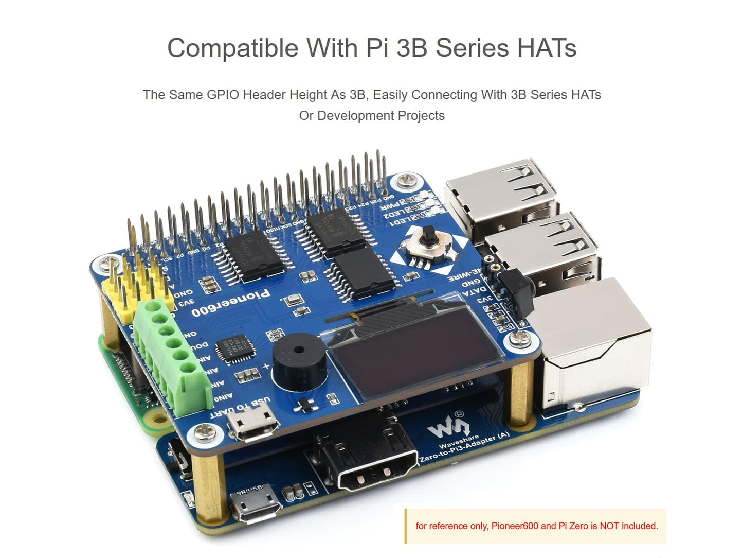 Waveshare Pi Zero to Raspberry Pi 3 Model B/B+ Adapter, Onboard 4-CH USB Interface, 100M Ethernet Port and HDMI Port, Alternative for Raspberry Pi 3B/B+, Support Pi Zero and Zero 2W