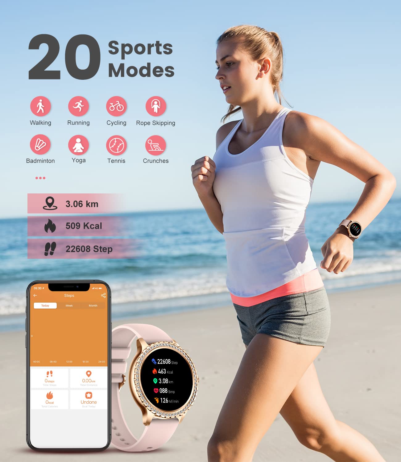 LIGE Smart Watch for Women, Bluetooth Call 1.32" Ladies Fitness Watch with Blood Pressure/Oxygen/Heart Rate Monitor Pedometer, IP67 Waterproof Sports Smartwatch Compatible for Android iOS Phones