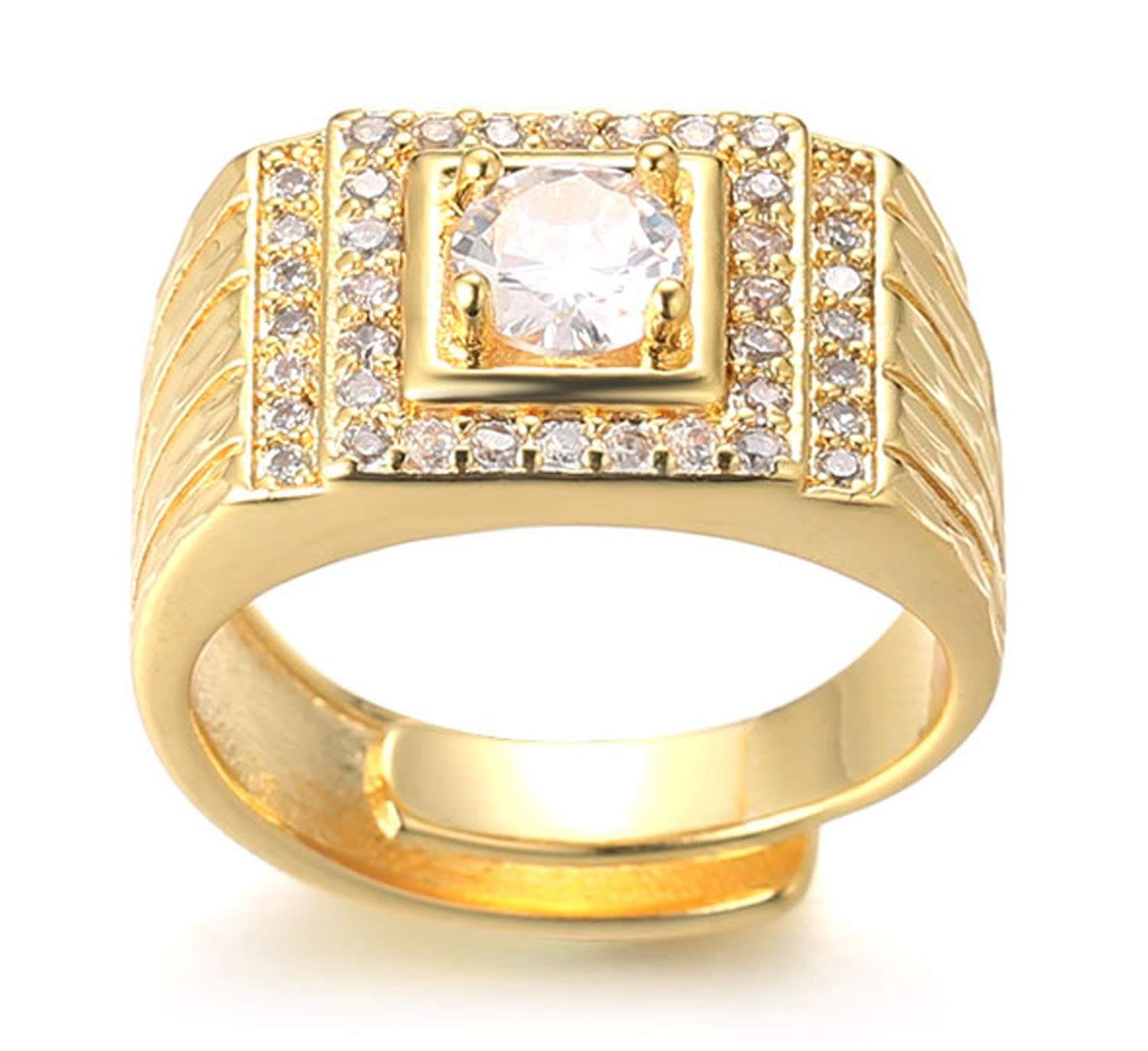 HALUKAKAH Gold Diamond Ring Iced Out,Men's 18k Real Gold Plated Ring Size Adjustable with Free Giftbox