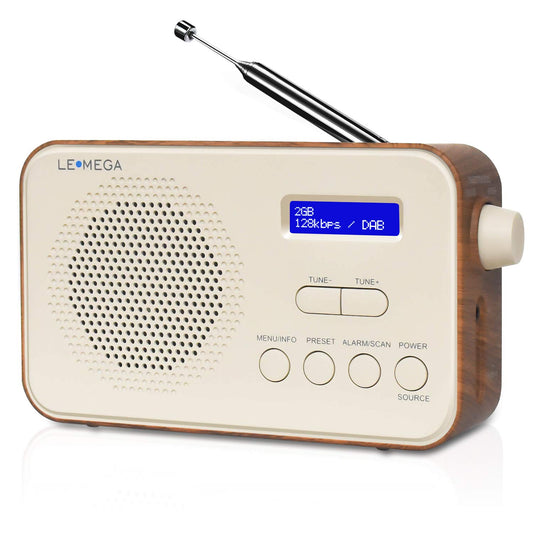 LEMEGA PR2 Portable DAB/DAB+ and FM Digital Radio,Personal Small DAB Radio, Alarm Clock,60 Preset Stations,Headphones-Out,Batteries or Mains Powered - Walnut