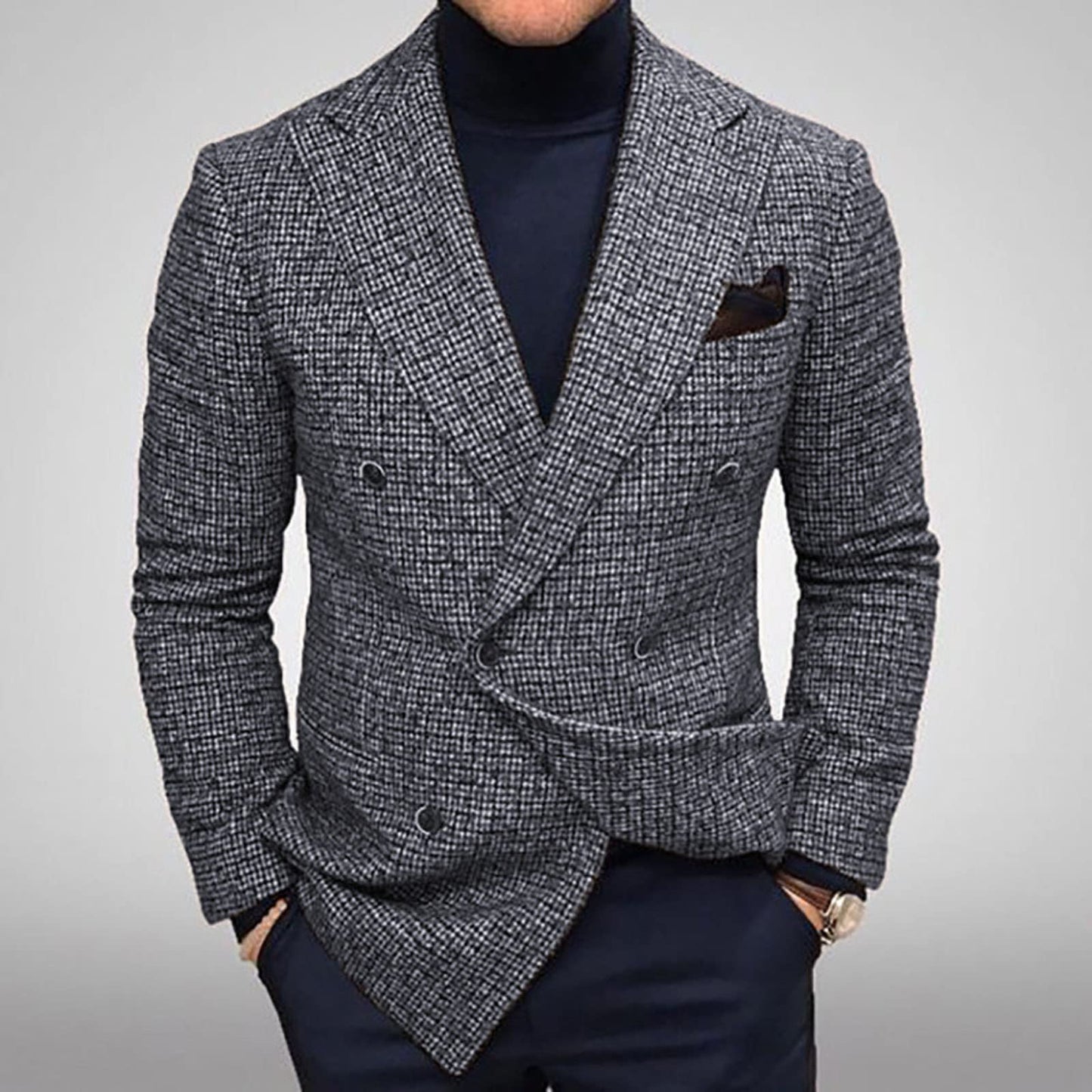 Casual Mens Suits UK clearance, Men's Herringbone Blazer Slim Lightweight 2 Button Suit Jacket Long Sleeve Fall Clothing Daily Dating Office Work Business Meeting Plain Color Check Suit Coat