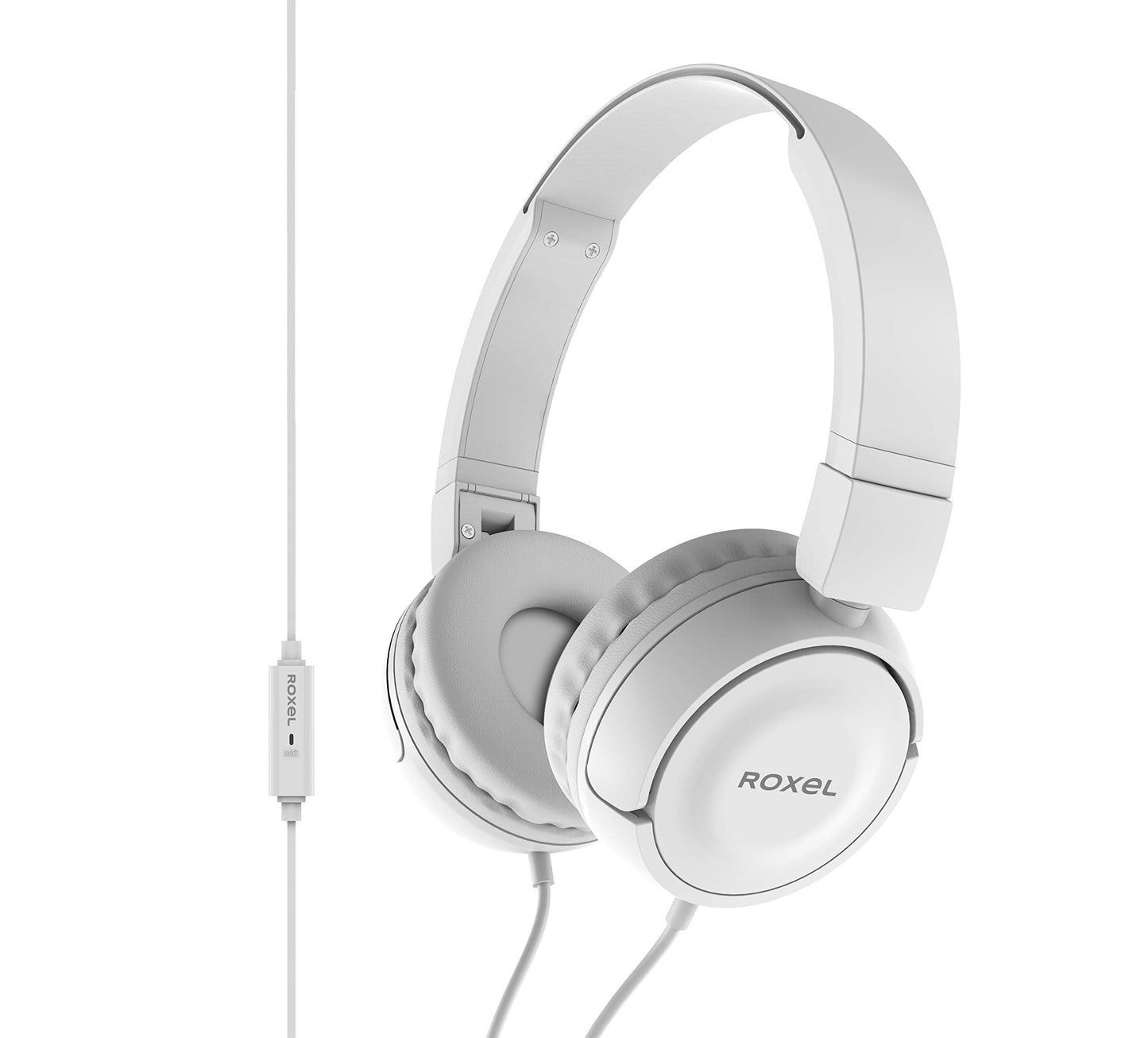 Roxel RX110 Lightweight Wired Foldable Headphones with Mic & Volume Control, On-Ear Headphones, Ergonomic Design, Answer Incoming Calls, Compatible with Android and IOS Devices (White)