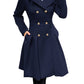 GRACE KARIN Women's Double-Breasted A Line Coat Puffed Sleeve Long Trench Coat Outwear for Winter Navy Blue A-Line Peacoat L