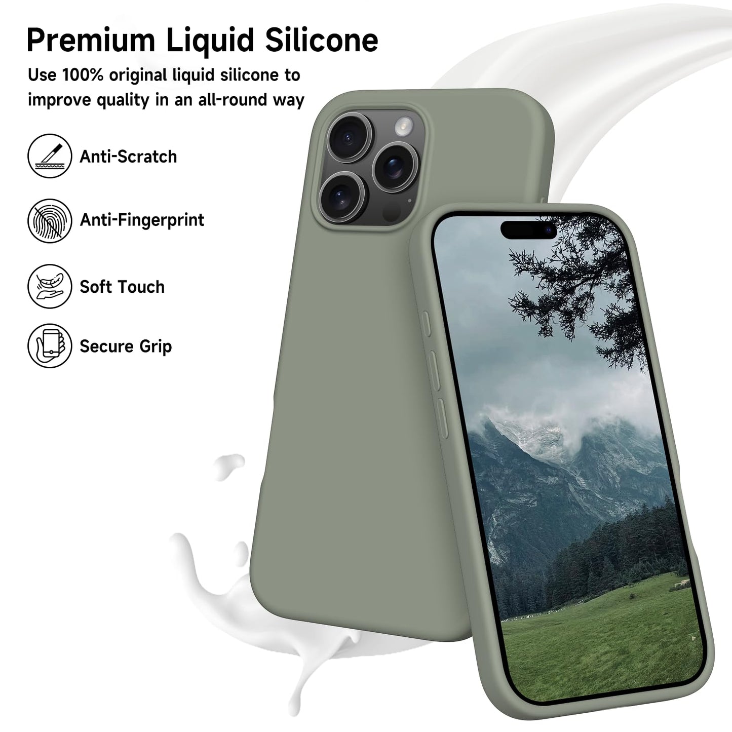 OitiYaa Liquid Silicone Case for iPhone 16 Pro Max Case,Full Body Protective Cover with 4 Layer Shockproof Structure, Soft Ultra Slim Phone Case with Anti-Scratch Microfiber Lining, 6.9", Copper Green