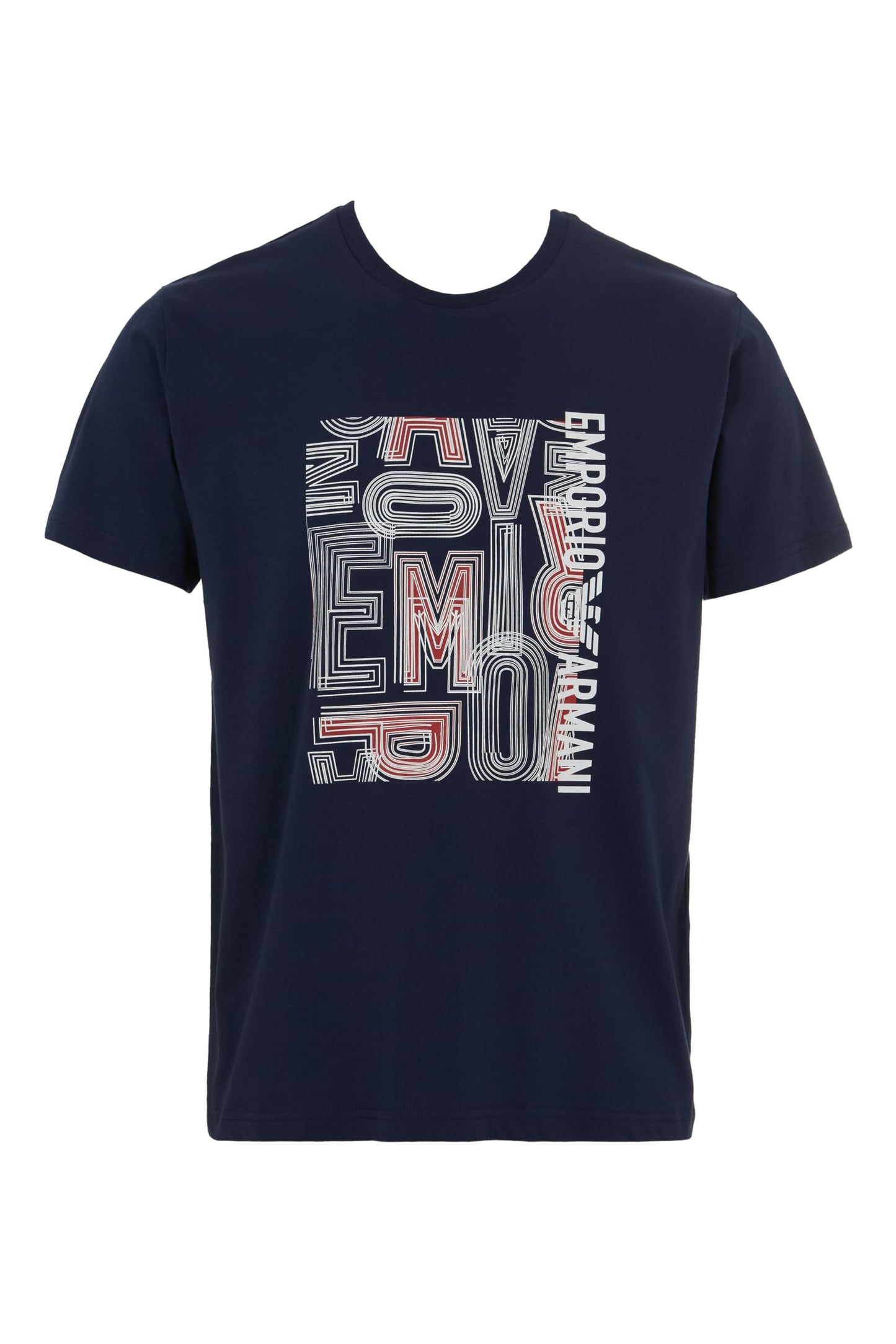 Emporio Armani Men's Eagle Macro Logo Crew Neck T-Shirt, Navy/RED EA Print, XL