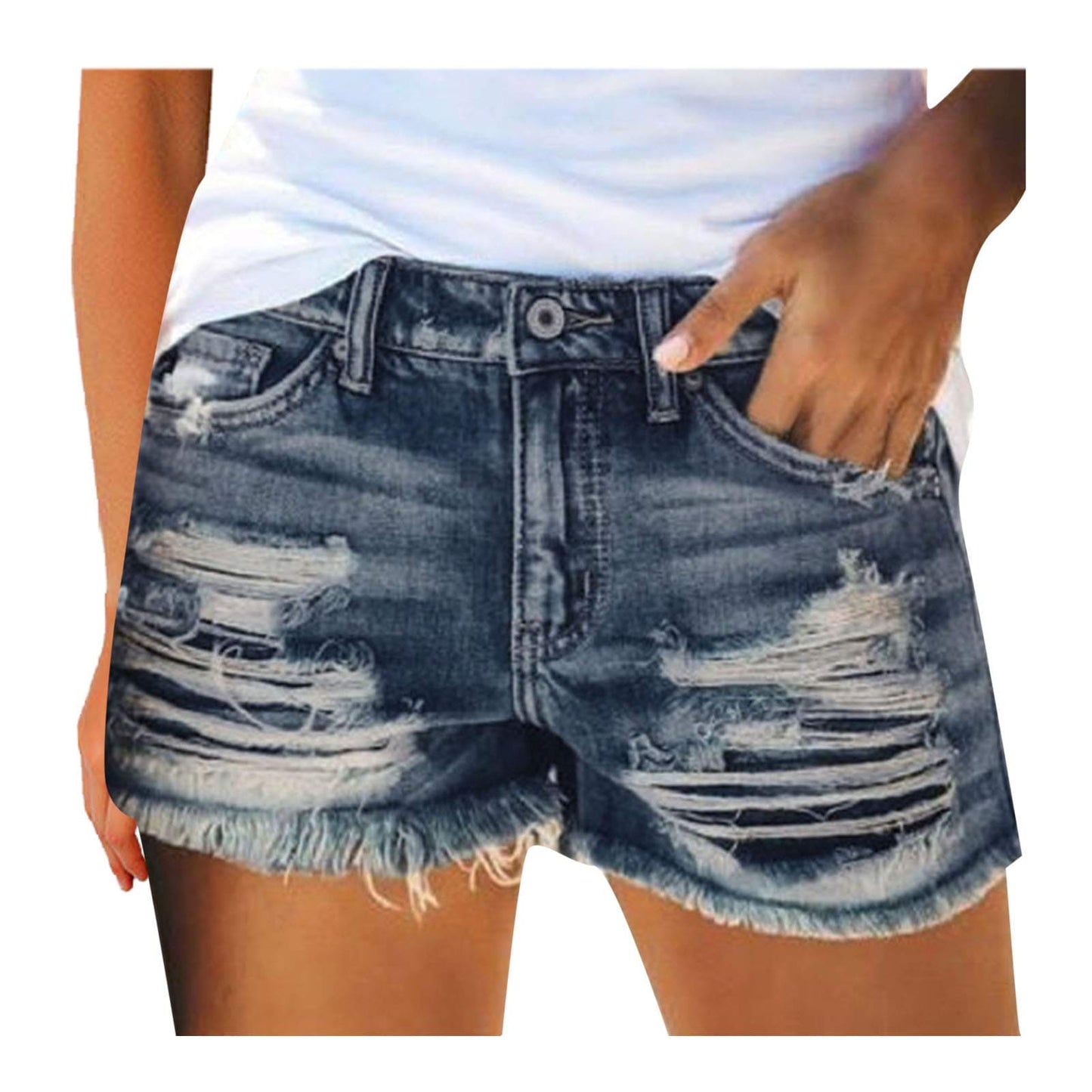 AMhomely Denim Shorts for Women Summer Pants Sexy Jeans High Waist Slim Hole Shorts pantsStretchy Distressed Jeans Boyfriend Hotpants Half Pants Summer Ripped Short Pants