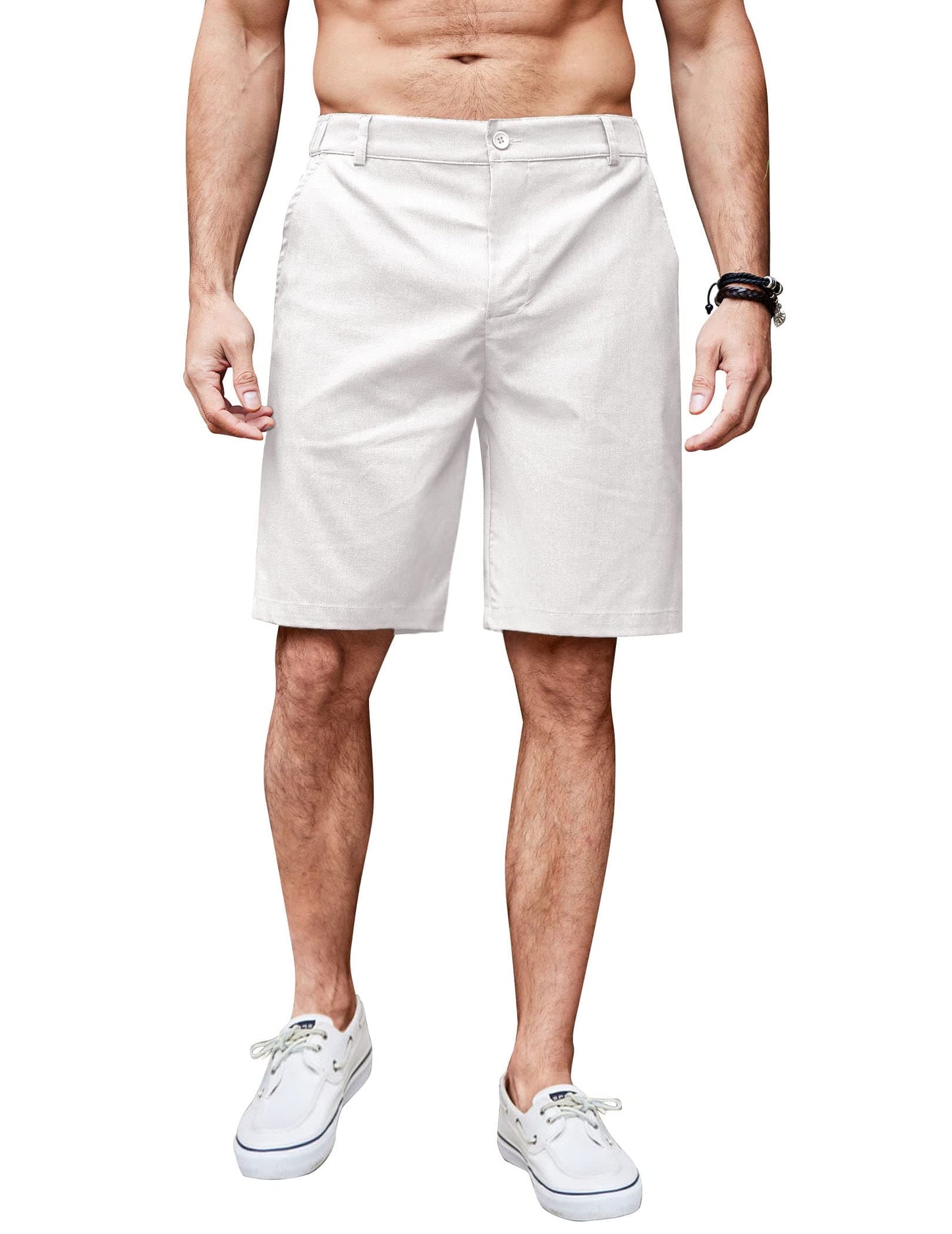 COOFANDY Mens Casual Shorts 8 Inch Inseam Linen Beach Shorts Summer Lightweight Flat Front Shorts