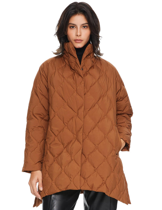 Orolay Women's Lightweight Quilted Padded Jacket Transitional Loose Puffer Coat for Winter Fall Spring Coffee L