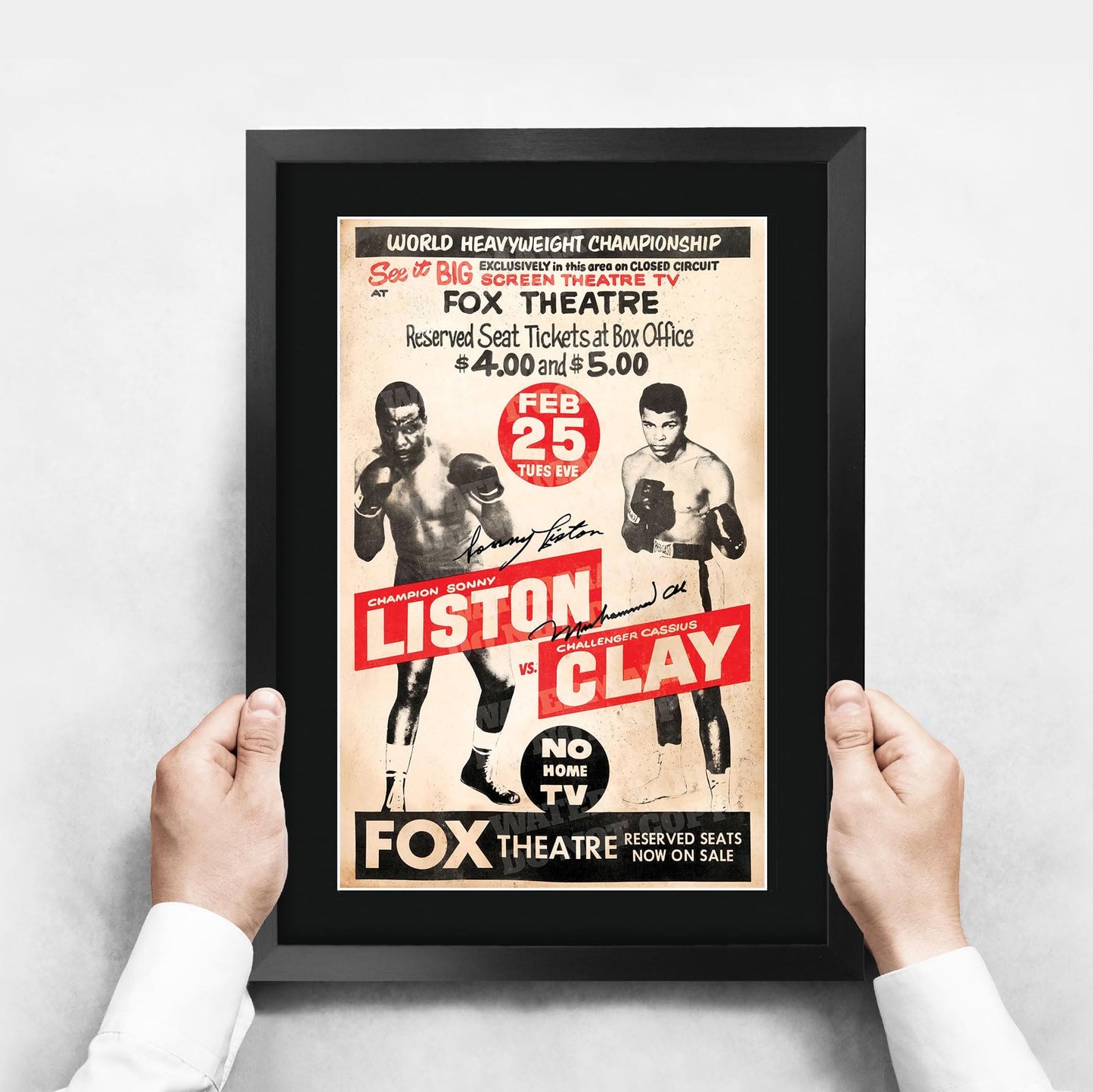 HWC Trading FR A3 Sonny Liston v Muhammad Ali 1964 Bout Gifts Printed Signed Autograph Poster for Boxer Memorabilia Fans - A3 Framed