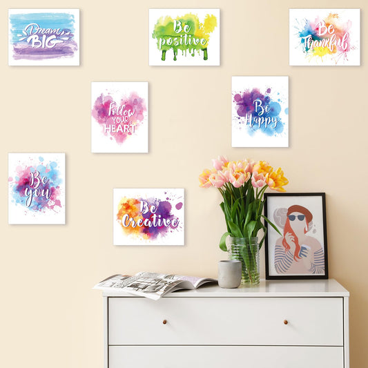 Set of 9 Watercolor Inspirational Wall Art Prints Abstract Paint Motivational Quote Phrases Posters for Living Room Office Classroom Kids Room Decoration 8x10inch Unframed