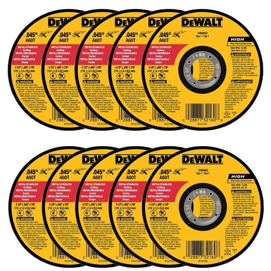 DeWalt DW8062 4-1/2"x.045"x7/8" Metal Angle Grinder Thin Cutoff Wheel, 10 Pack