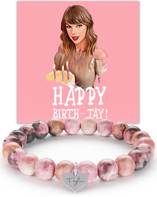 Pink Taylor Bracelets With Taylor Birthday Card,Taylor Birthday Gift For Girl Women,Taylor Merchandise Taylor Album Inspired Bracelets For Taylor Fans