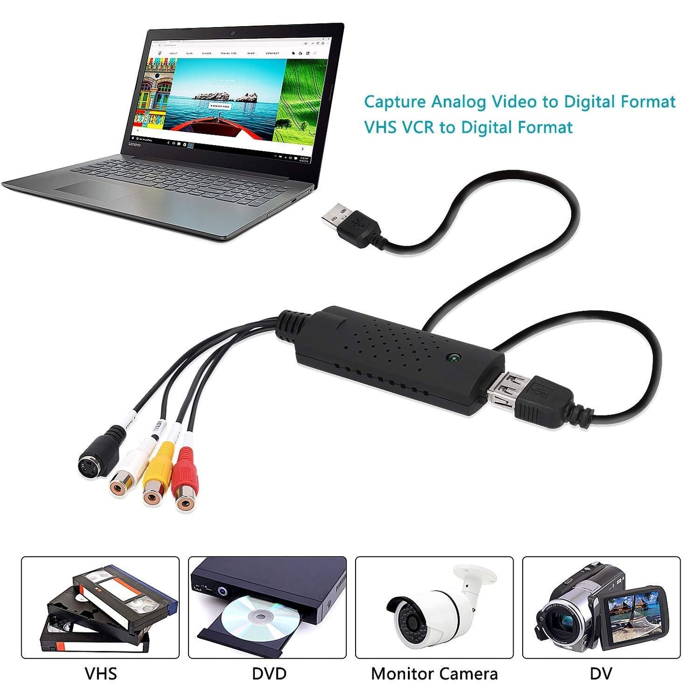 USB Audio Video Converter, VHS to Digital Converter, Video Capture Card Digitize from Analog Video VCR VHS DVD, for Windows 7 8 10