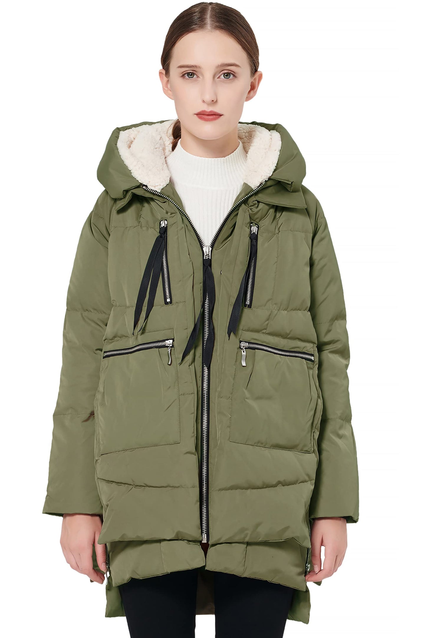 Orolay Women's Thickened Down Jacket Hooded Long Puffer Coat for Winter Green S