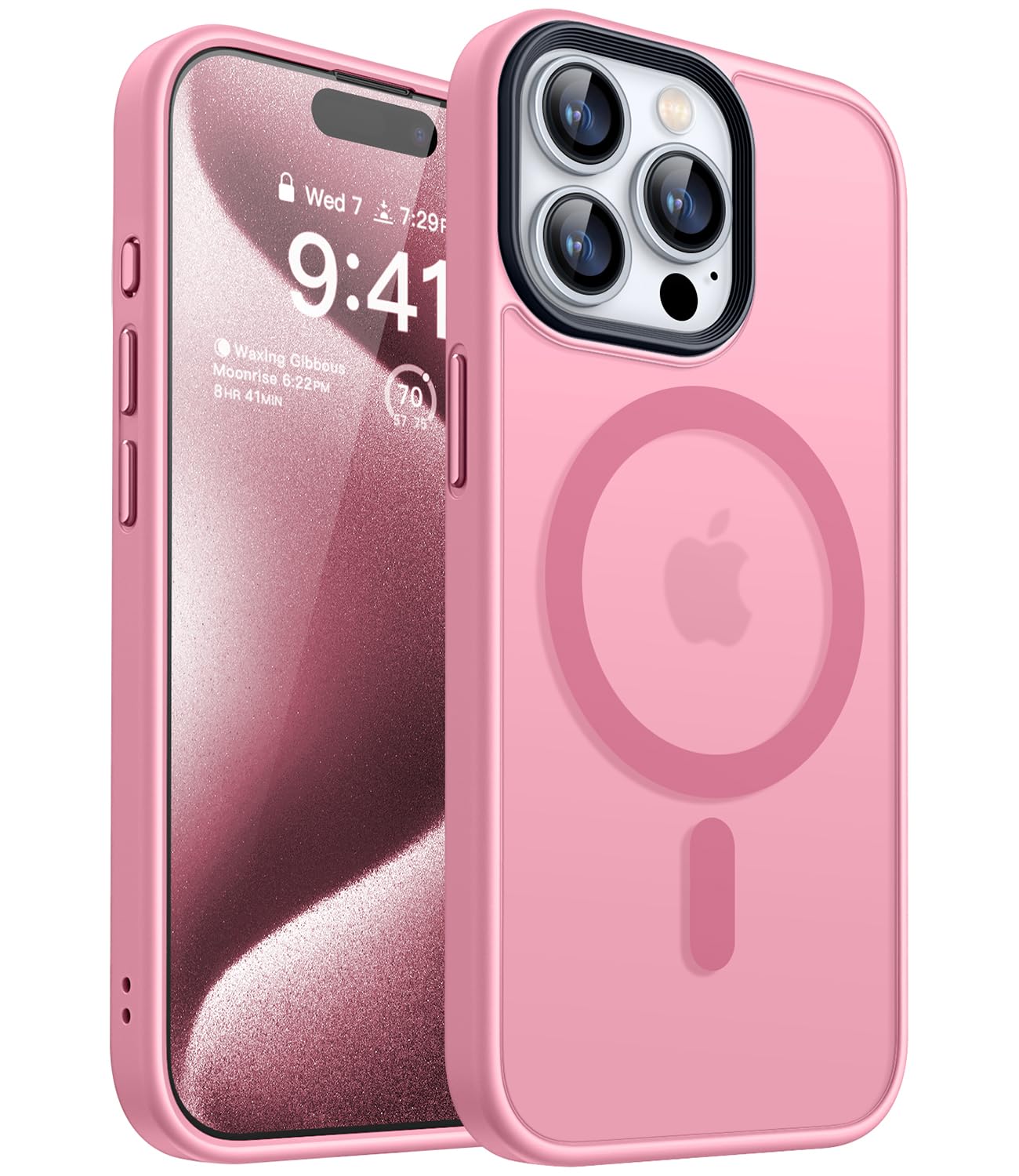 CANSHN Magnetic Designed for iPhone 15 Pro Case [Compatible with Magsafe] [Translucent Matte] Slim Thin Shockproof Protective Bumper Cover Phone Case for iPhone 15 Pro 6.1 Inch - Pink