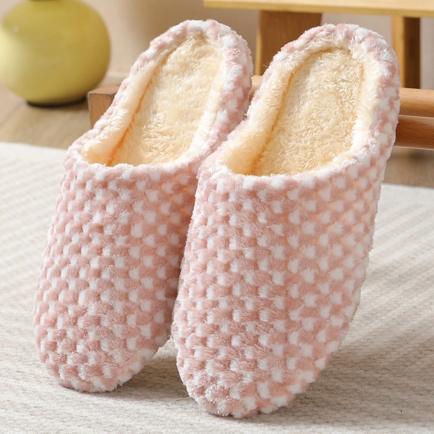 Under 0.99 Fall Winter Fuzzy Slippers For Women Gifts For Her 2022 New Polka Dot Mute Japanese Indoor Slippers Wooden Floor Home Non Slip Couple Men And Women Plus Size Cotton Slippers UK Size