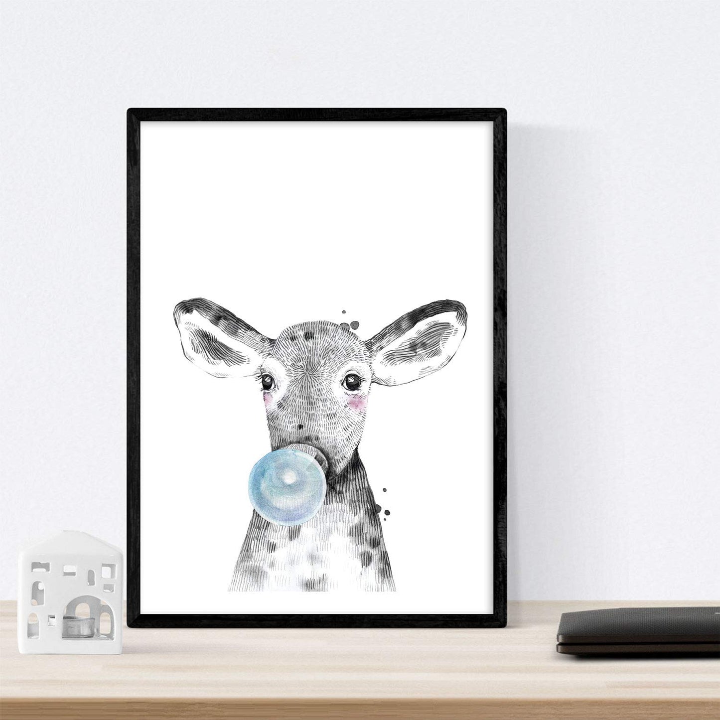 Nacnic September 6 posters baby animals with bubblegum. Zebra Rino Deer Cow Horse Llama.Tamao A3