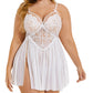 Avidlove Sexy Plus Size Lingerie for Women Lace Babydoll Chemise V Neck Sleepwear Mesh Nightwear Side Slit Nightie White