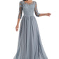 PAVERJER Pleated Taupe Mother of The Bride Dresses Long Chiffon Formal Dress Appliques Lace Gown with Sleeves Size 0