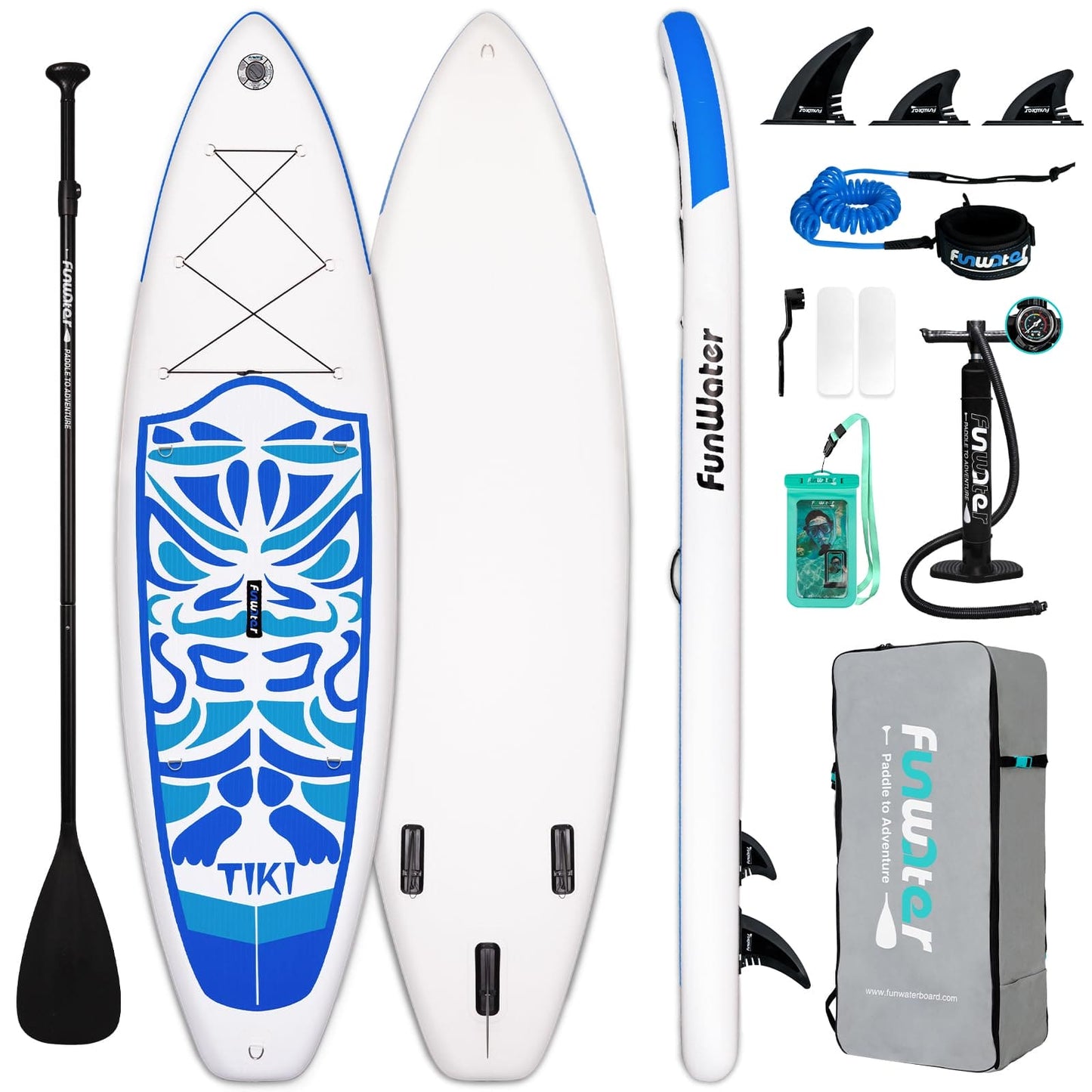 FunWater Inflatable 10'6×33"×6" Ultra-Light (17.6lbs) SUP for All Skill Levels Everything Included with Stand Up Paddle Board, Adj Floating Paddles, Pump, ISUP Travel Backpack, Leash,Waterproof Bag