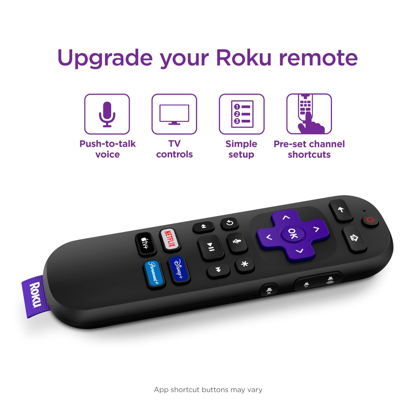 Roku Voice Remote | TV Remote Control with Voice Control, TV Controls, Simple Setup, & Pre-Set App Shortcuts - Replacement Remote Compatible with Roku TV, Roku Players, & Roku Audio