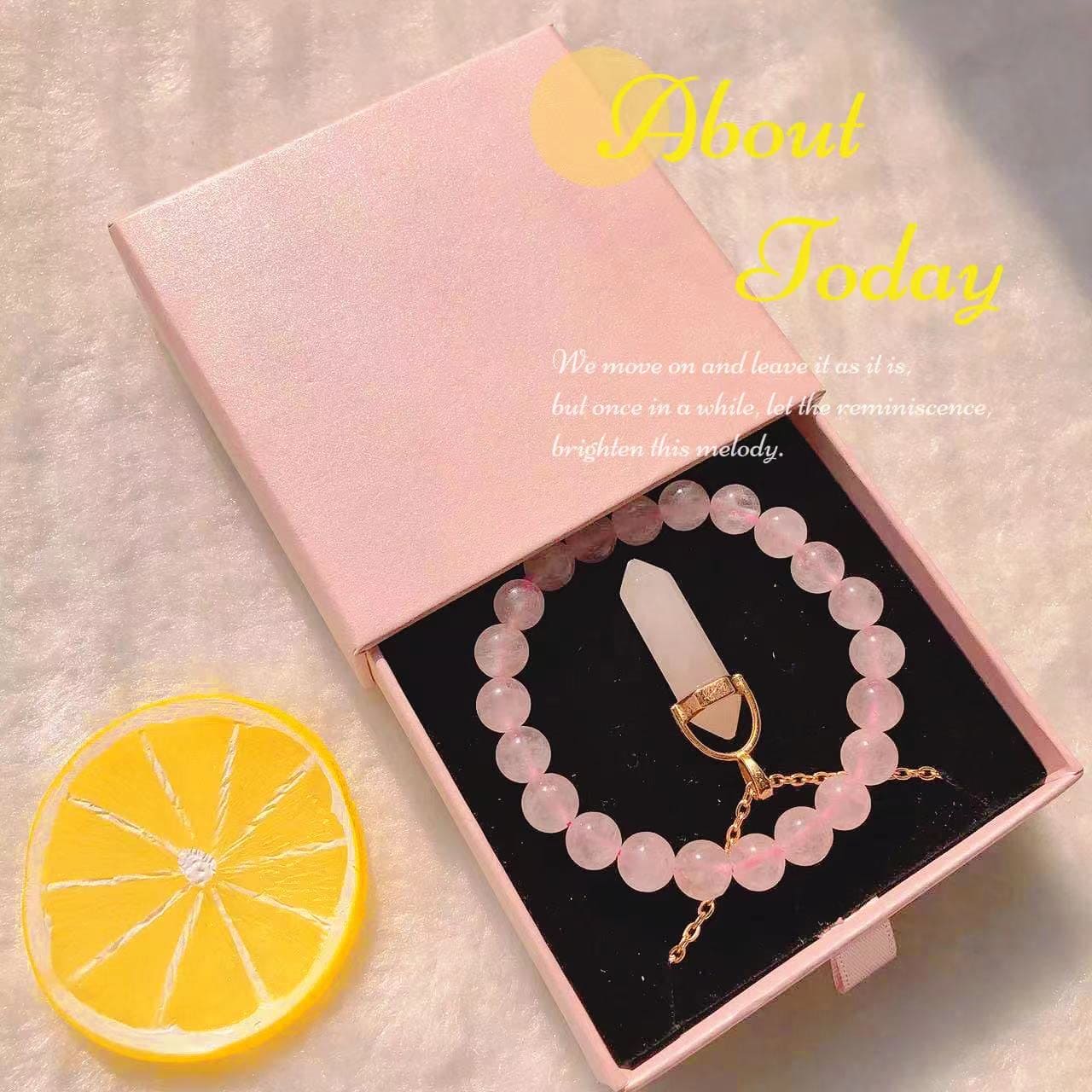 2 Pieces of Pink Crystal Set Healing Crystal Yoga Rose Shi Ying Bracelet-Rose Shi Ying Necklace