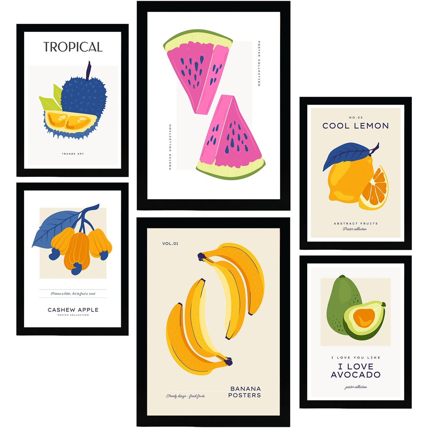 Nacnic Set of 6 Food and fruits Posters. Colourful Fruits. Nature and Botany Wall Art Prints in Vibrant Colours for Interior Design and Decoration. Sizes A3 & A4. Unframed.