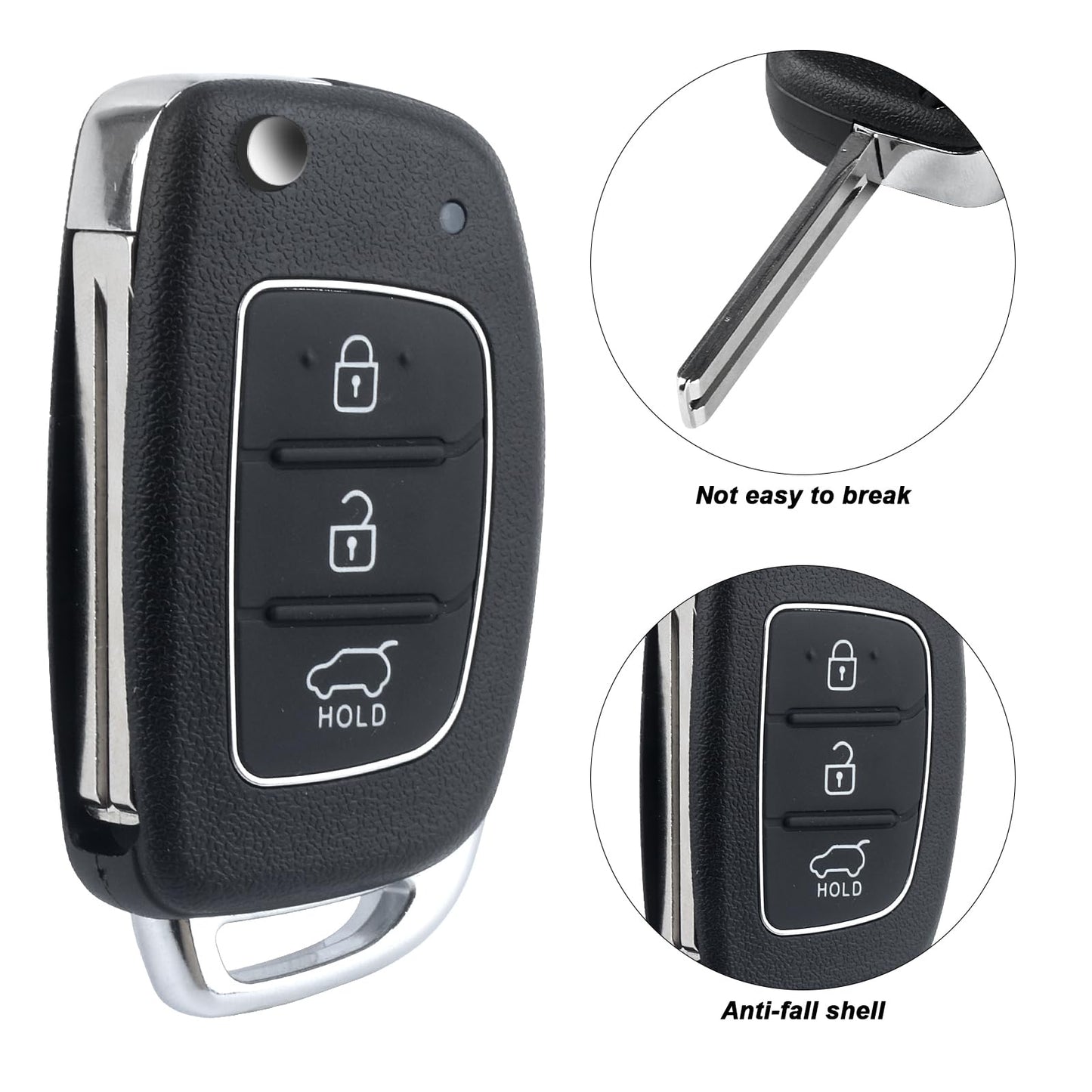 Car Key Fob Case, 3 Buttons Key Fob Cover Replacement Compatible with Hyundai i20 i40 i10 i30 ix30 ix20 ix35 ix45 ix55 Elantra Santa Fe Tucson, Remote Control Car Key Cover Shell Accessories