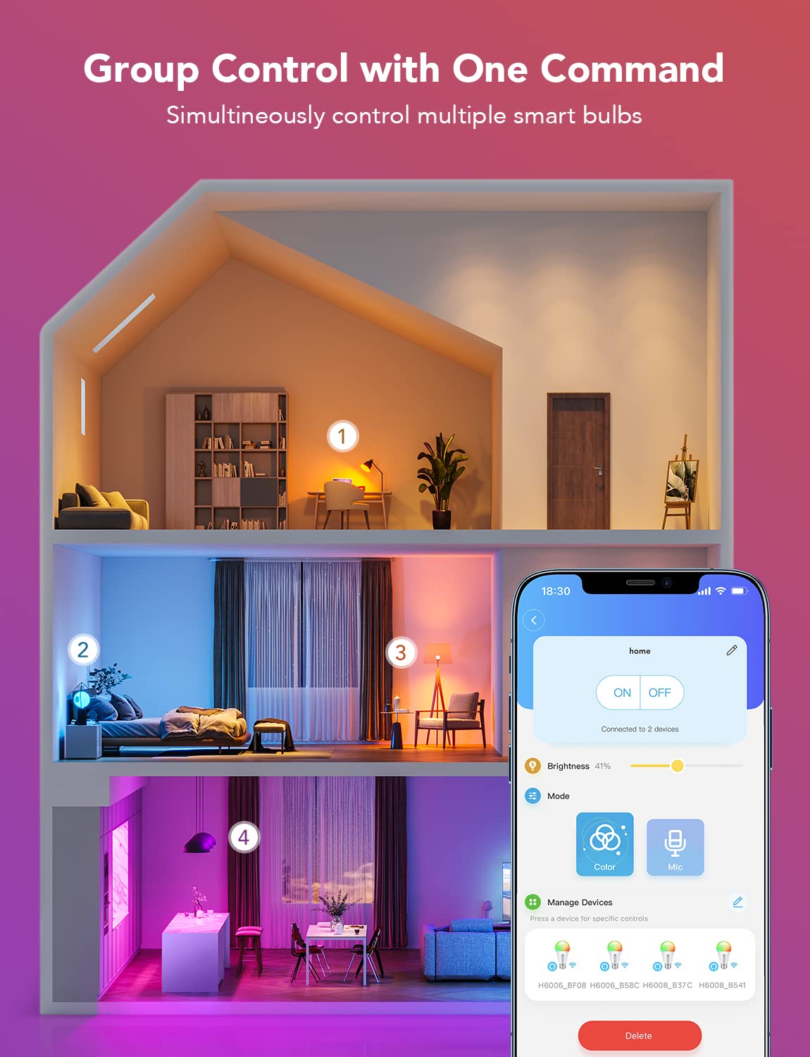 Govee Smart Bulb RGBWW, 1000lm Wi-Fi LED Bulbs B22, Smart Light Bulb Dimmable, DIY 16 Million Color, 64 Dynamic Scenes, Works with Alexa & Google Assistant, 1 Packs