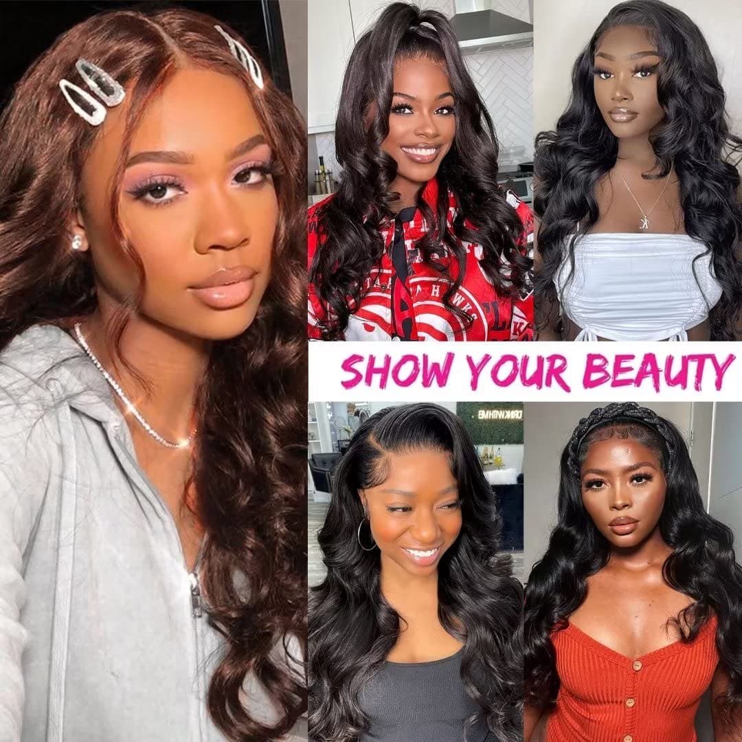 RXY Body Wave 4x4 Natural Color 16 Inch 100% Human Hair Wig for Black Women 180% Density Lace Front Wigs With Baby Hair Pre plucked Natural Hairline