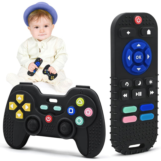 Teething Relief Teethers Toys for Babies 3 6 12 Months Gifts, Silicone Teether Remote Control & Game Controller Sensory Bath Toys for 3 6 9 12 18 Months Newborn Infant Boy Girl Autism