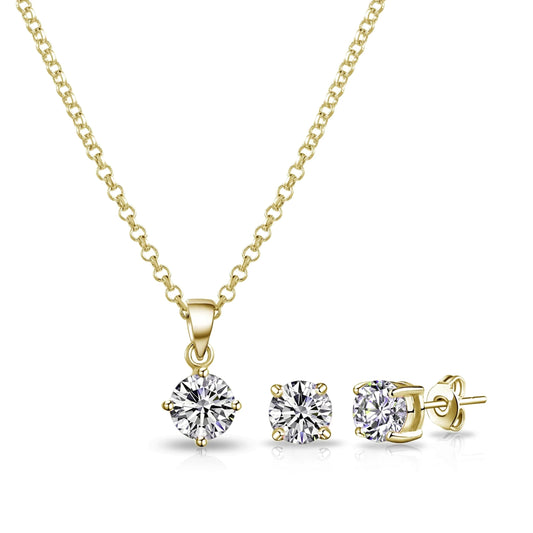 Philip Jones Gold Plated Round Solitaire Set Created with Zircondia® Crystals