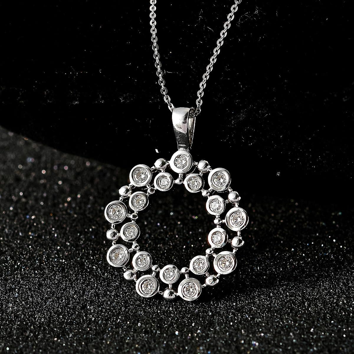 TJC Moissanite Cluster Necklace for Women with Lobster Clasp in Platinum Plated 925 Sterling Silver Size 20 Inches Bezel Setting Metal Wt. 7.1 Grams