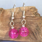 Hot Pink Crackle Glass Bead Earrings - 10mm Round Beads on Nickelfree Hooks