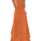 GRECERELLE Womens Summer Maxi Dress Boho Floral Cocktail Polka Dot Wrap Dresses V Neck Casual Party Bohemian Flowy Long Dress for Ladies (Polka Dots-Orange, L)