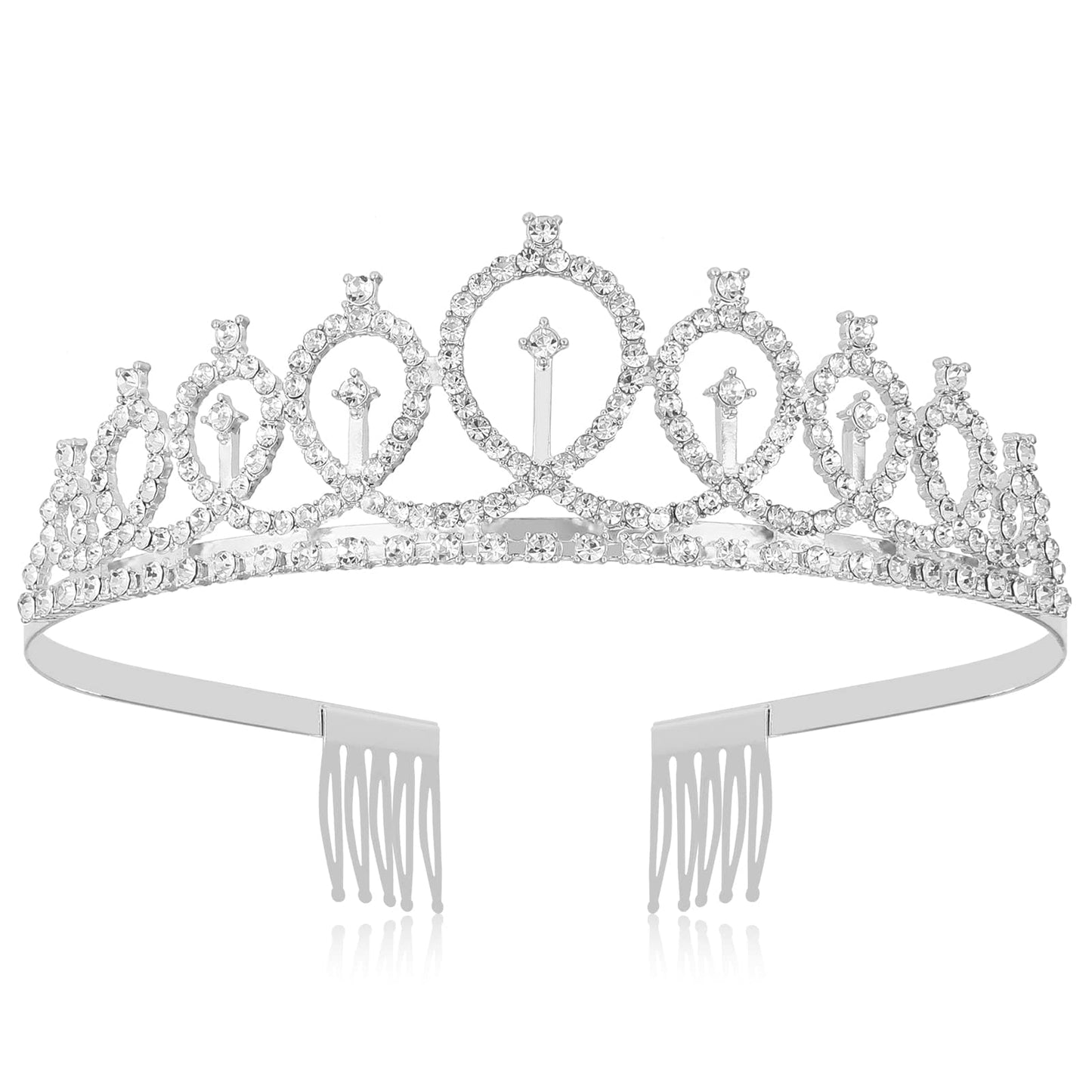 Sibba Tiaras Crown Princess Crystal Rhinestone Crown Bridal Wedding Headband Girls Queen Hair Accessorie Women Ladies Gifts Decoration Halloween Valentine Prom Holiday Costume Party Celebration Silver