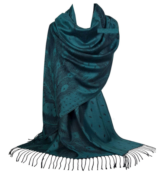 GFM® Pashmina Style Scarf-Peacock Feathers-Peacock Green Blue-(DRV)(HD)(PCKPASH-P3-PCKKL)