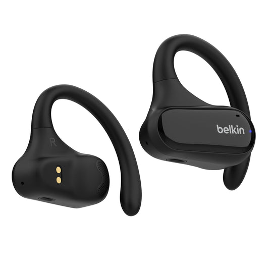 Belkin SoundForm ClearFit Open-Ear Wireless Earbuds, Lightweight Sport Earphones, Bluetooth Earbuds w/Long-Lasting Comfort, IPX5 Waterproof Earbuds for iPhone, Hiking, Biking, Running, & More - Black