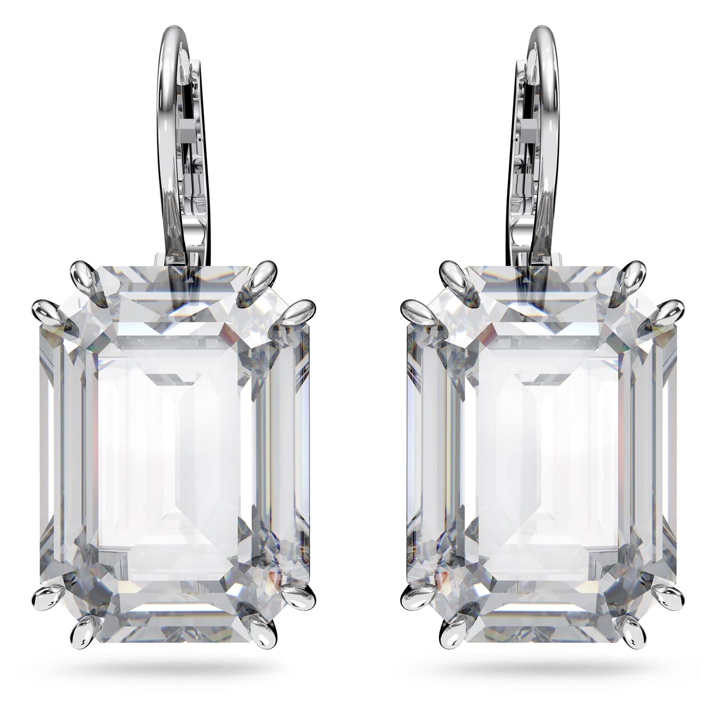 Swarovski Millenia drop earrings, Octagon cut, White, Rhodium plated