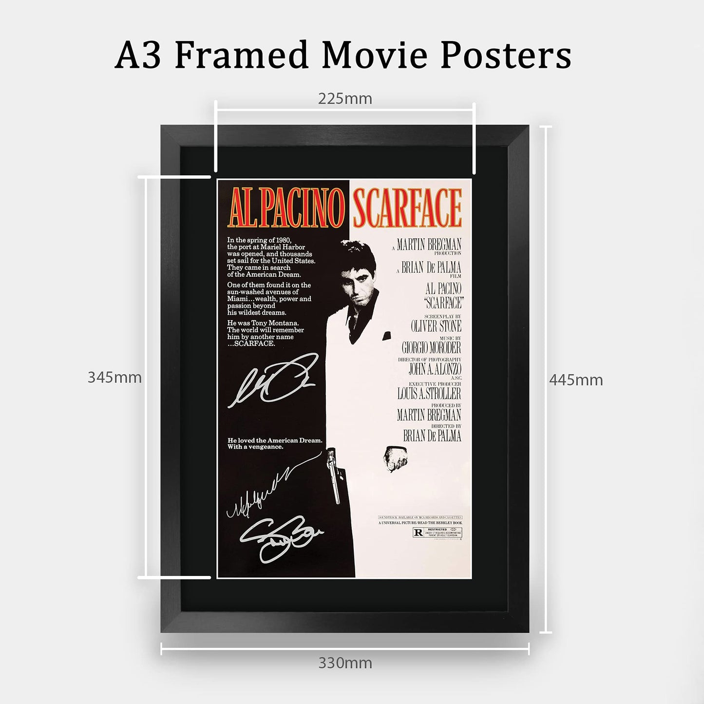 Scarface Movie PosterAl Pacino Steven Bauer Michelle Pfeiffer Signed Gift FRAMED A3 Printed Autograph Film Gifts Print Photo Picture Display…