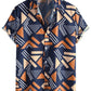 OYOANGLE Men's Casual Geo Graphic Print Short Sleeve Button Down Shirt Top Beach Shirts Navy Blue M