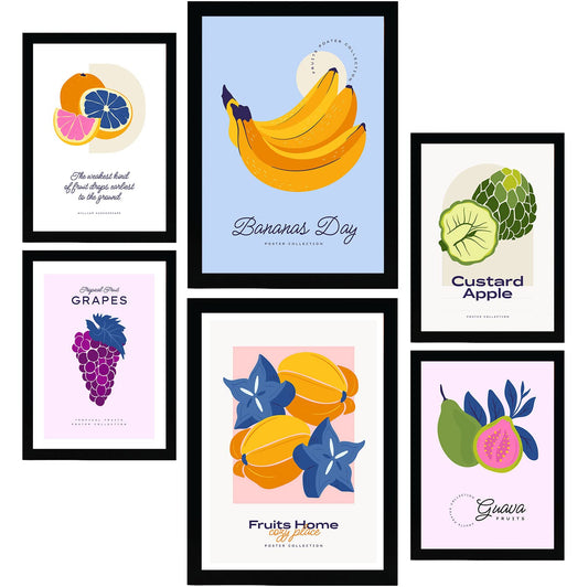 Nacnic Set of 6 Food and fruits Posters. Tropical and Fruity. Nature and Botany Wall Art Prints in Vibrant Colours for Interior Design and Decoration. Sizes A3 & A4. Unframed.