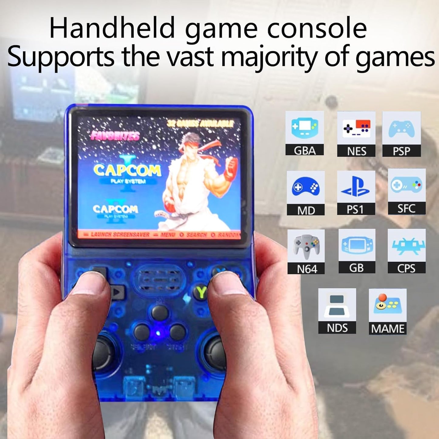 R36S 64GB Handheld Retro Gaming Console, Built-in over 20000+ Classic Games, Linux System with 3.5" HD MIPI IPS Screen,3500mAh Portable Gaming & Entertainment Device (Blue, 128GB)